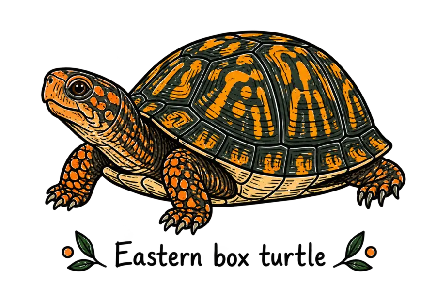 Hand-drawn Eastern box turtle labeled Eastern box turtle