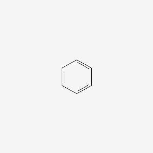 Benzene structure: a six-carbon ring with alternating double bonds.