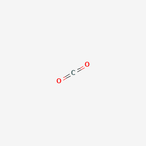 Carbon dioxide structure: a carbon atom double-bonded to two oxygen atoms.