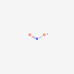 Nitrogen dioxide structure showing nitrogen bonded to two oxygens and an unpaired electron.